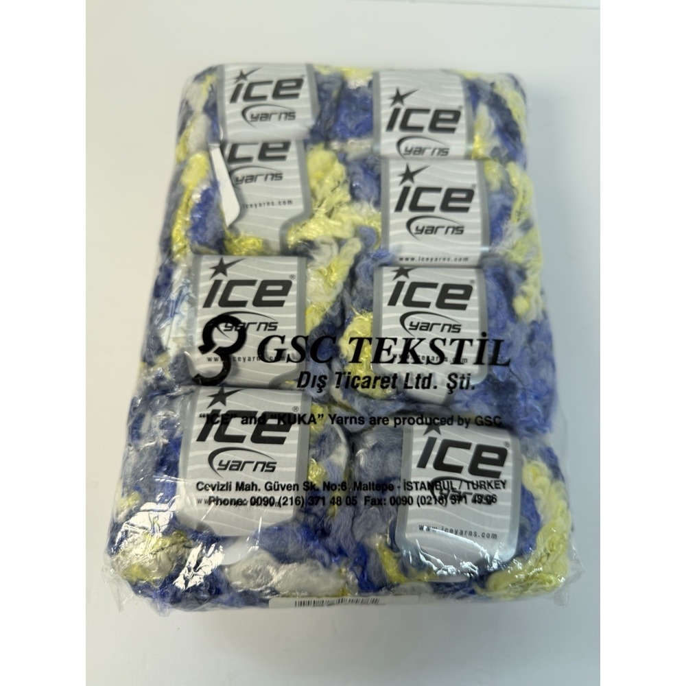 Ice Yarns 8 Balls Blue Yellow Cream Wool‎ Acrylic Blend 50gr / 25m Each